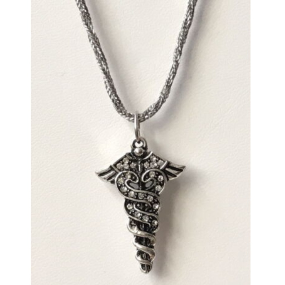 Caduceus Necklace 24" RN MD DO LPN CNA ARNP Graduation Gift Silver Plated